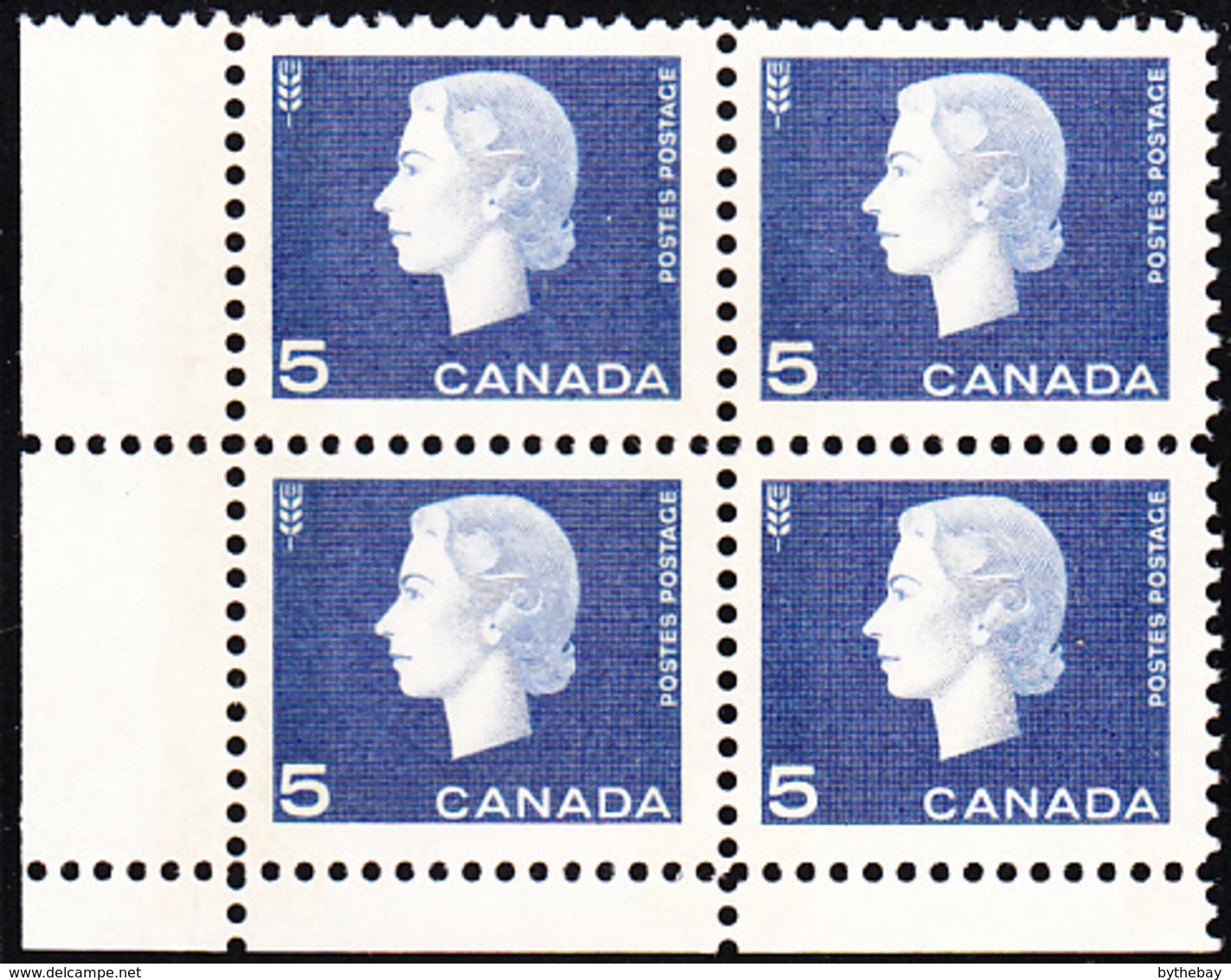 Canada 1962 MNH Sc #405p 5c QEII Cameo W2B Wide Selvedge LL - Plattennummern & Inschriften