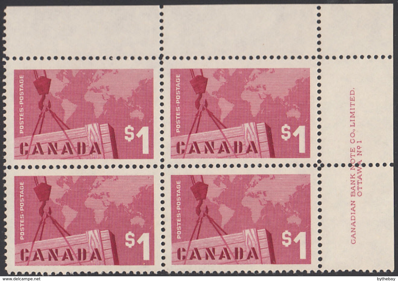 Canada 1963 MNH Sc #411 $1 Canadian Exports Plate #1 UR - Plattennummern & Inschriften