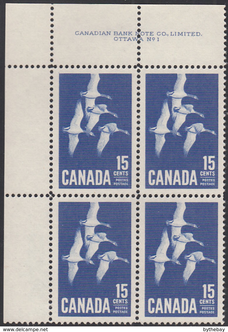 Canada 1963 MNH Sc #415 15c Canada Goose Plate #1 UL - Num. Planches & Inscriptions Marge