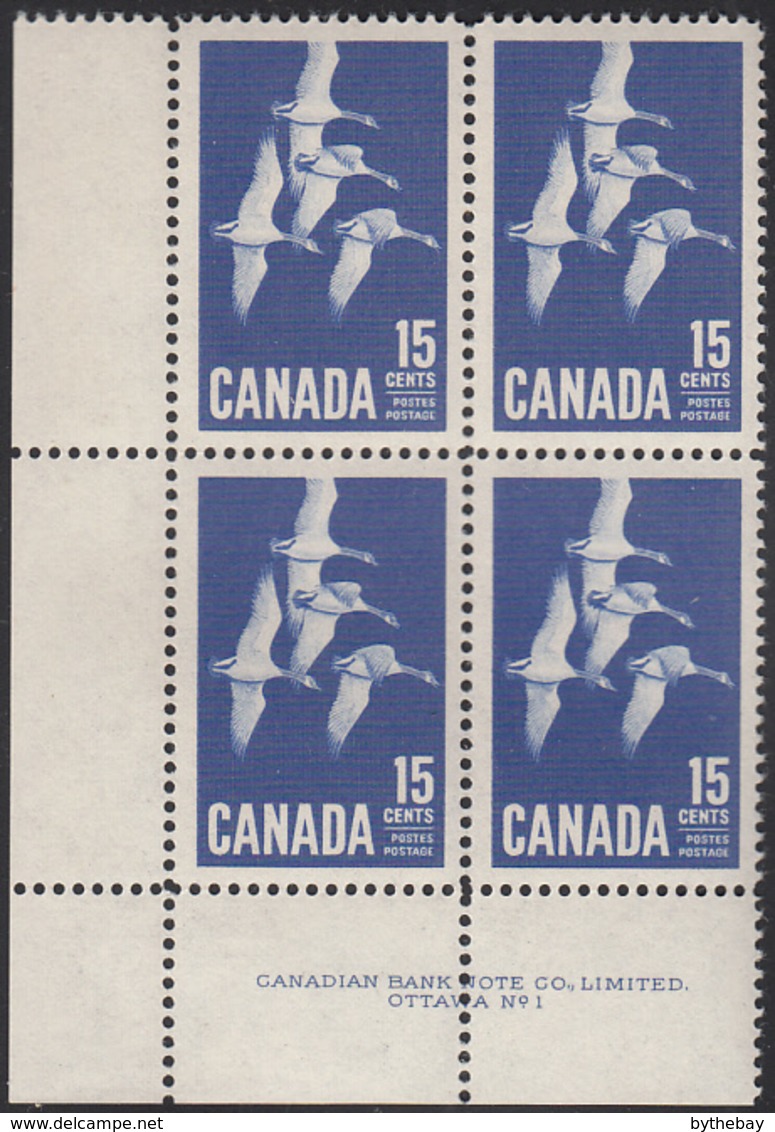 Canada 1963 MNH Sc #415 15c Canada Goose Plate #1 LL - Num. Planches & Inscriptions Marge