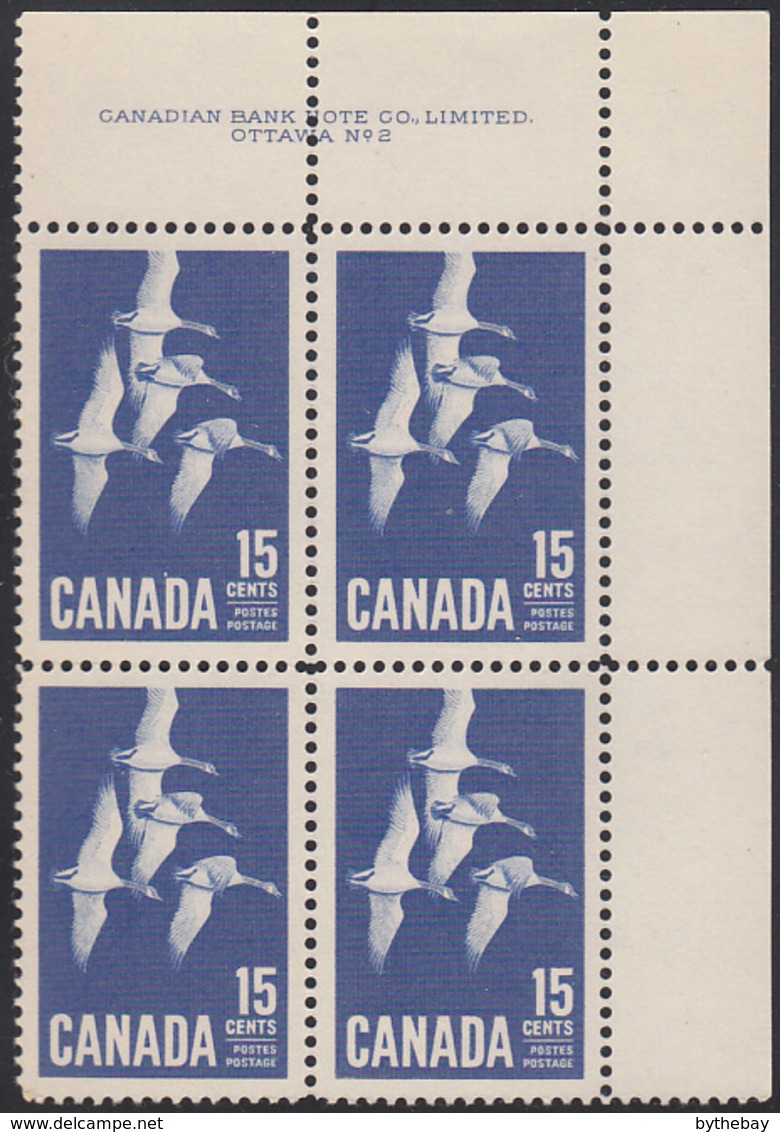 Canada 1963 MNH Sc #415 15c Canada Goose Plate #2 UR - Num. Planches & Inscriptions Marge