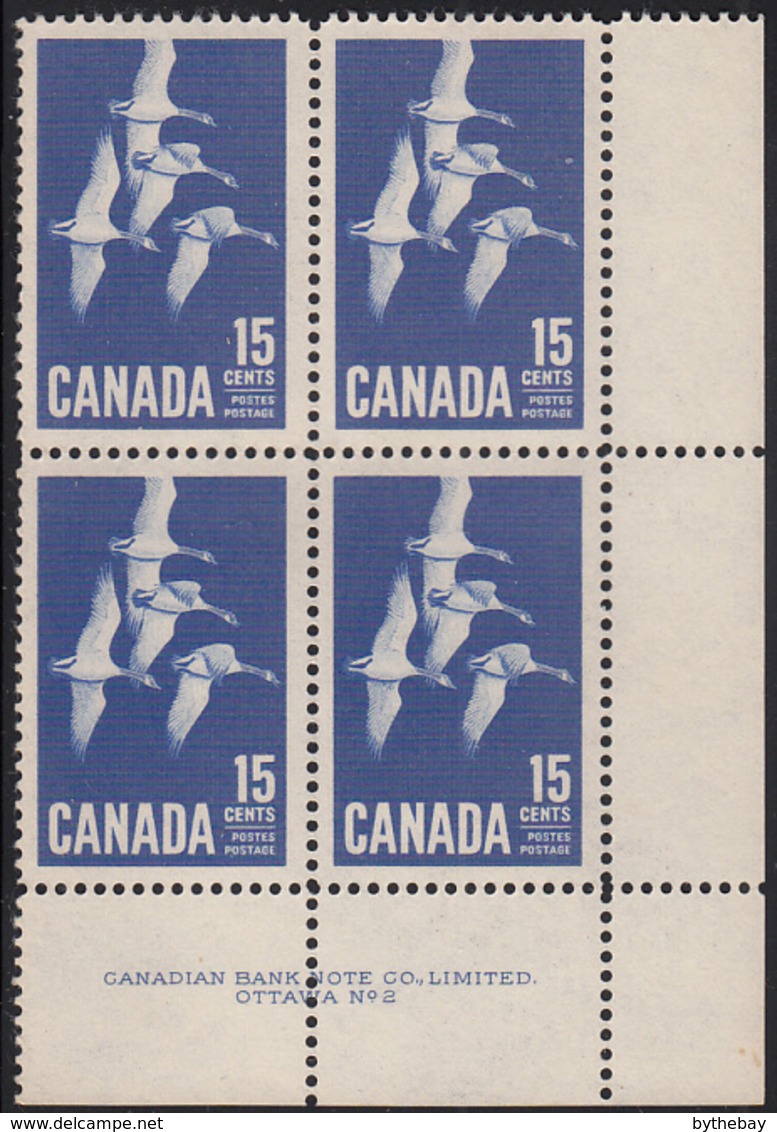 Canada 1963 MNH Sc #415 15c Canada Goose Plate #2 LR - Num. Planches & Inscriptions Marge