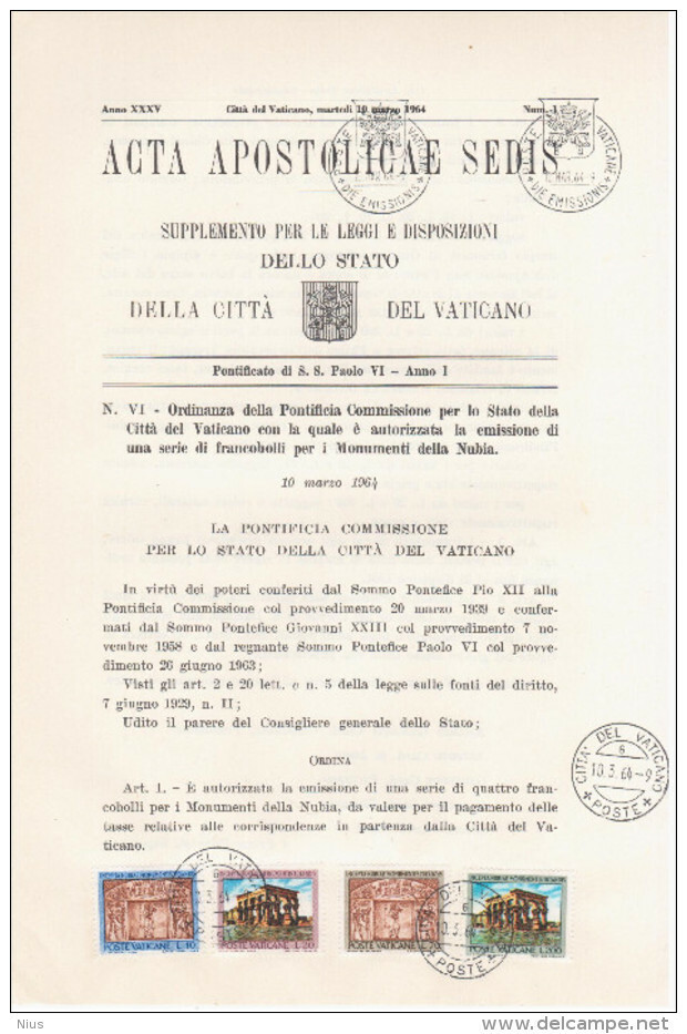 Vatican Vaticane Vaticano 1964 First Day Sheet - Booklets