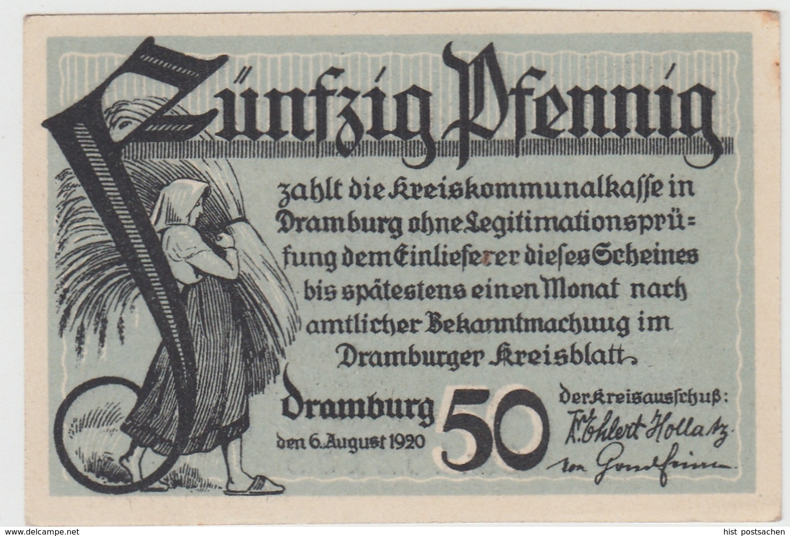 (D1207) Geldschein 50 Pf. Notgeld Dramburg 1920 - Altri & Non Classificati