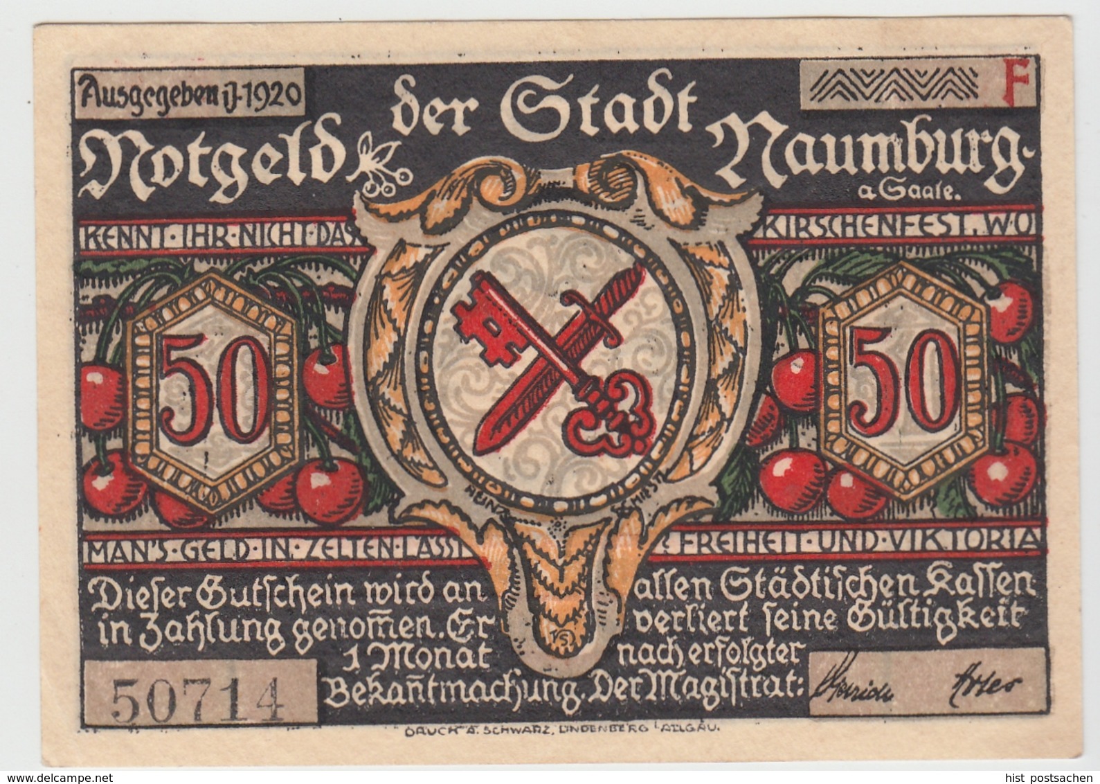 (D1206) Geldschein 50 Pf. Notgeld D. Stadt Naumburg 1920 - Andere & Zonder Classificatie