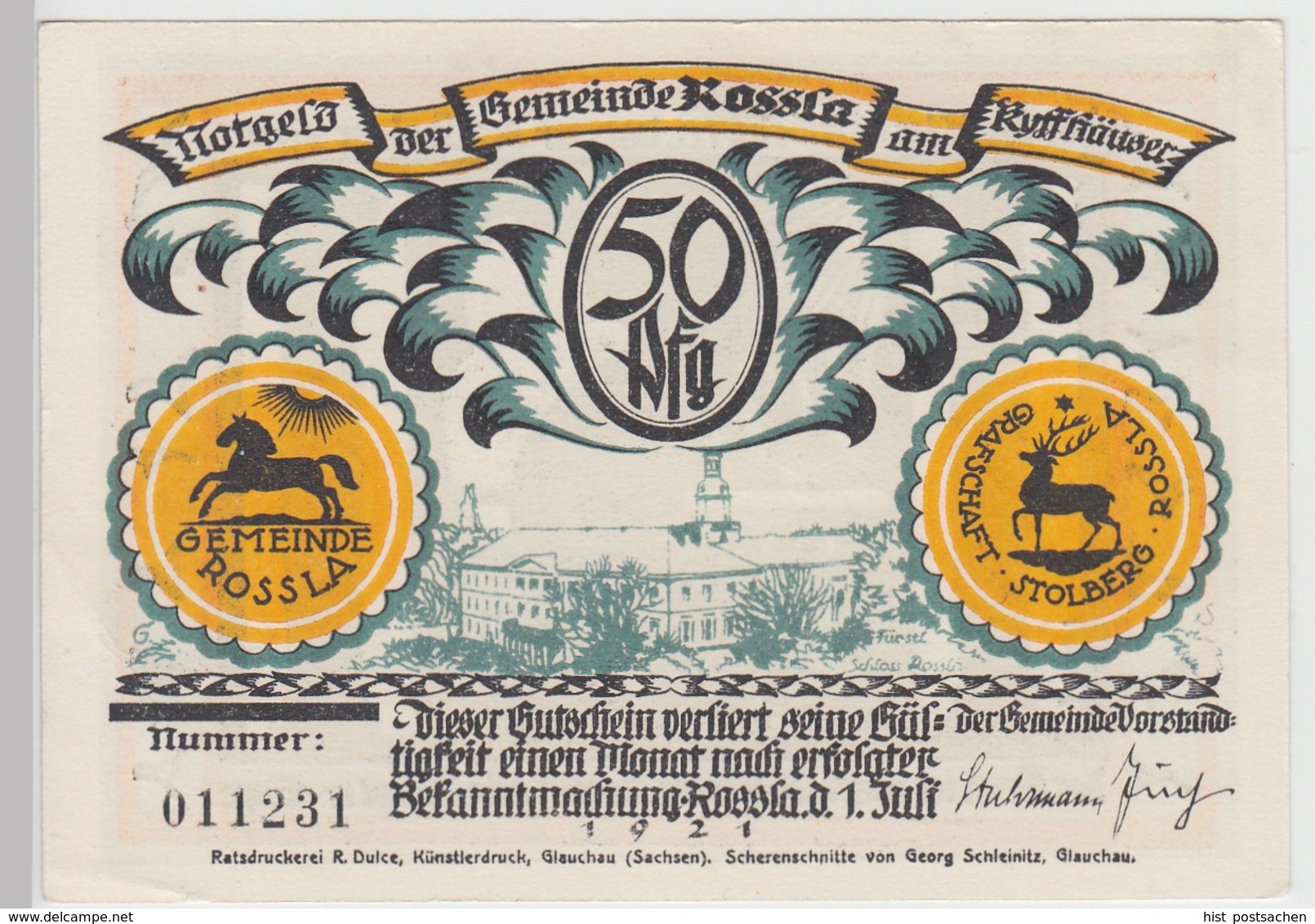 (D1205) Geldschein 50 Pf. Notgeld D. Gemeinde Rossla Am Kyffhäuser 1921, Motiv 6 - Otros & Sin Clasificación