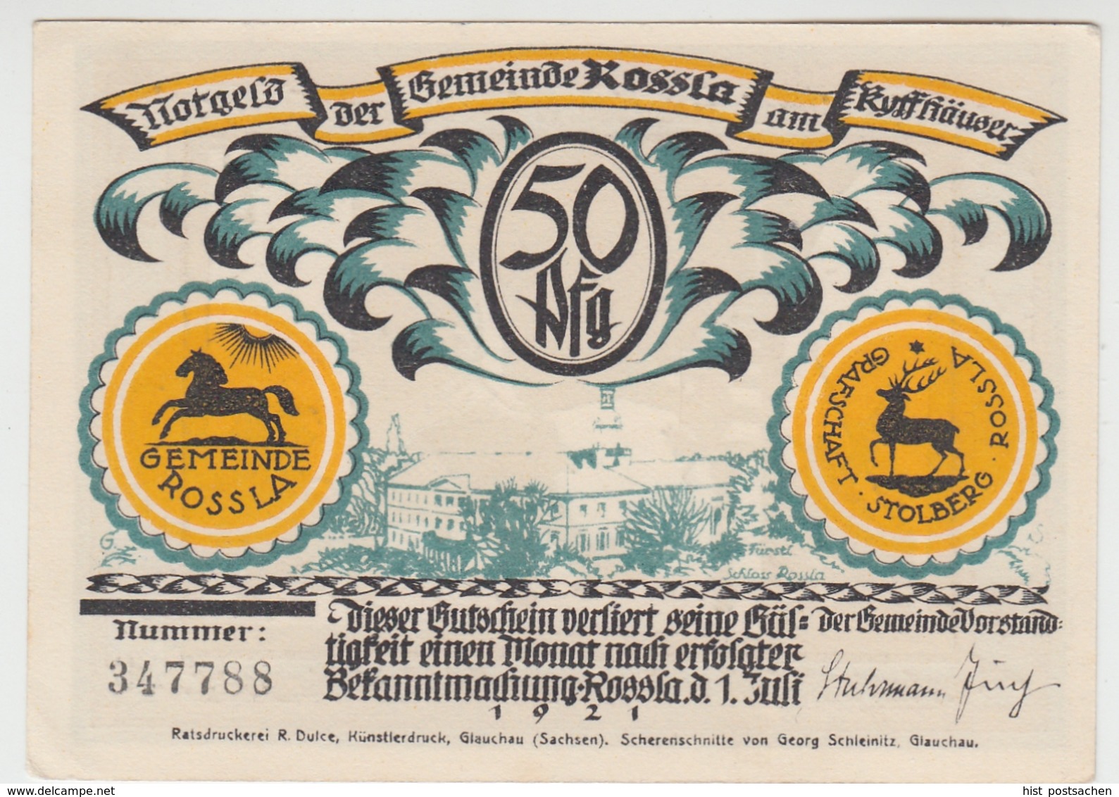 (D1200) Geldschein 50 Pf. Notgeld D. Gemeinde Rossla Am Kyffhäuser 1921, Motiv 1 - Autres & Non Classés