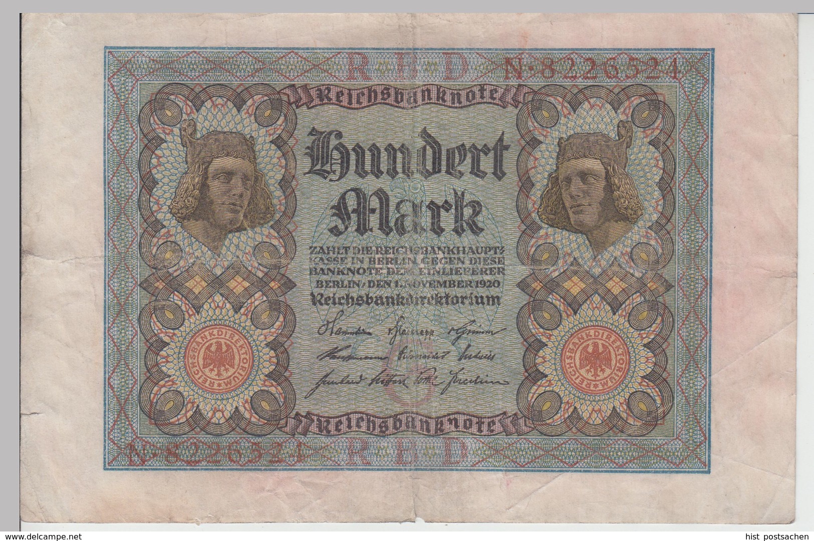 (D1198) Geldschein Reichsbanknote 100 Mark 1920 - Otros & Sin Clasificación