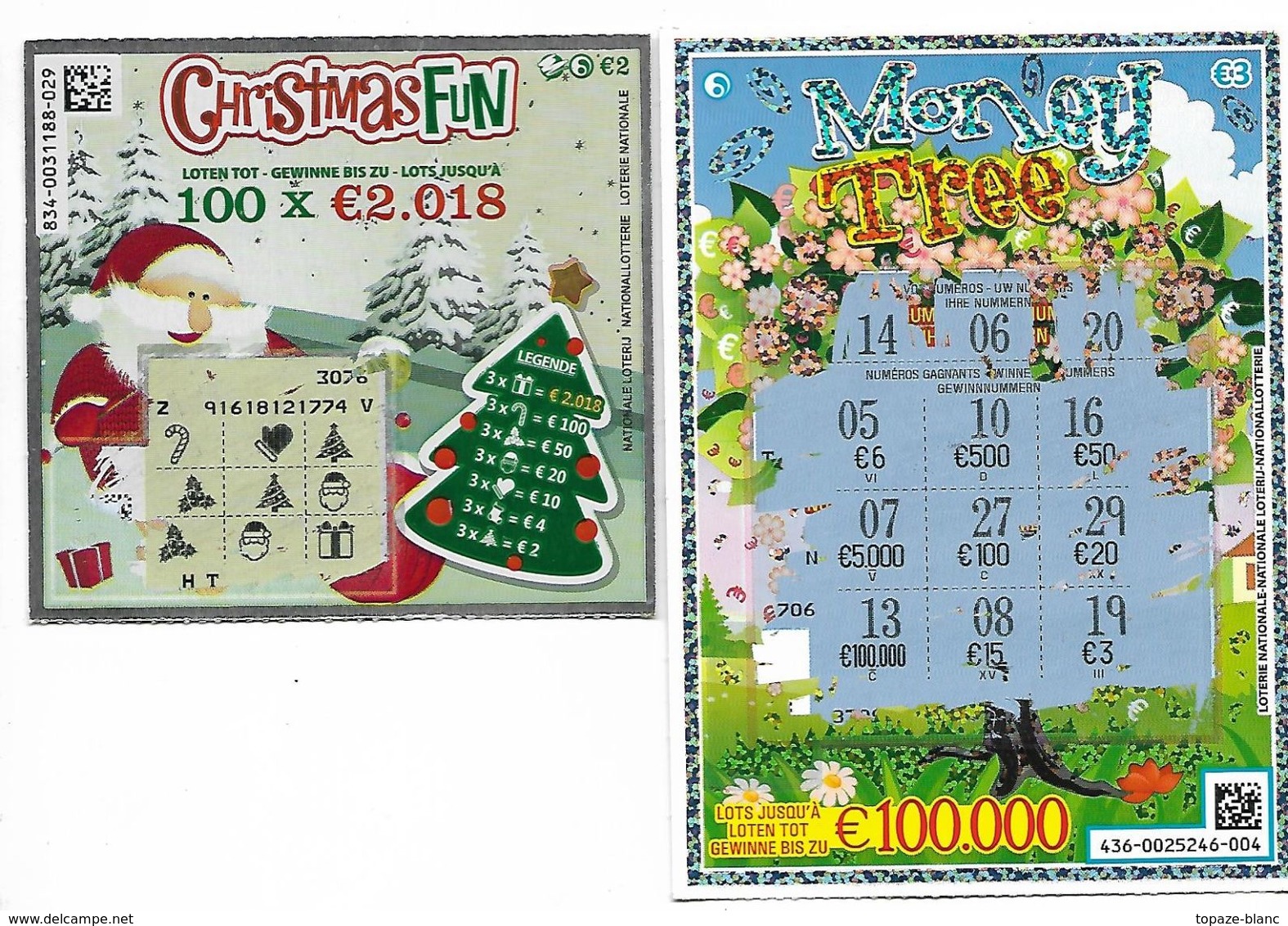 2 BILLETS DE LOTERIE DIFFERENTS / CHRISTMAS FUN & MONEY TREE - Lotterielose