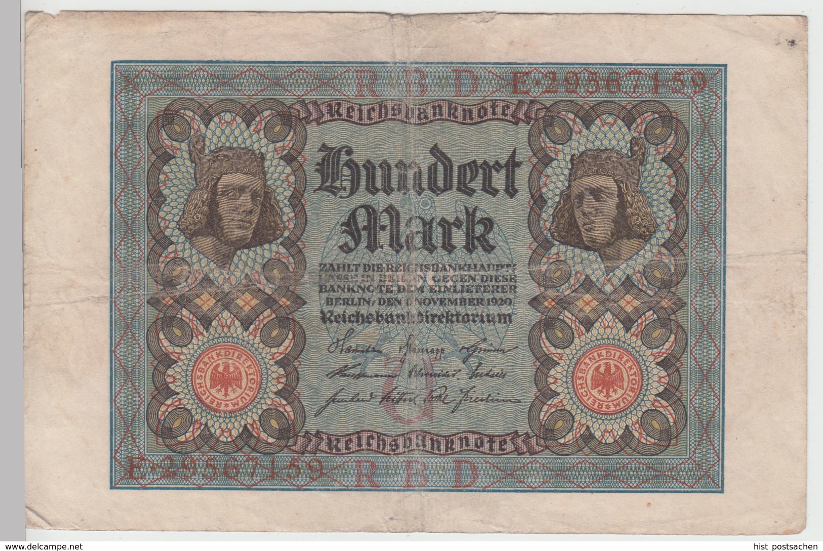 (D1196) Geldschein Reichsbanknote 100 Mark 1920 - Sonstige & Ohne Zuordnung