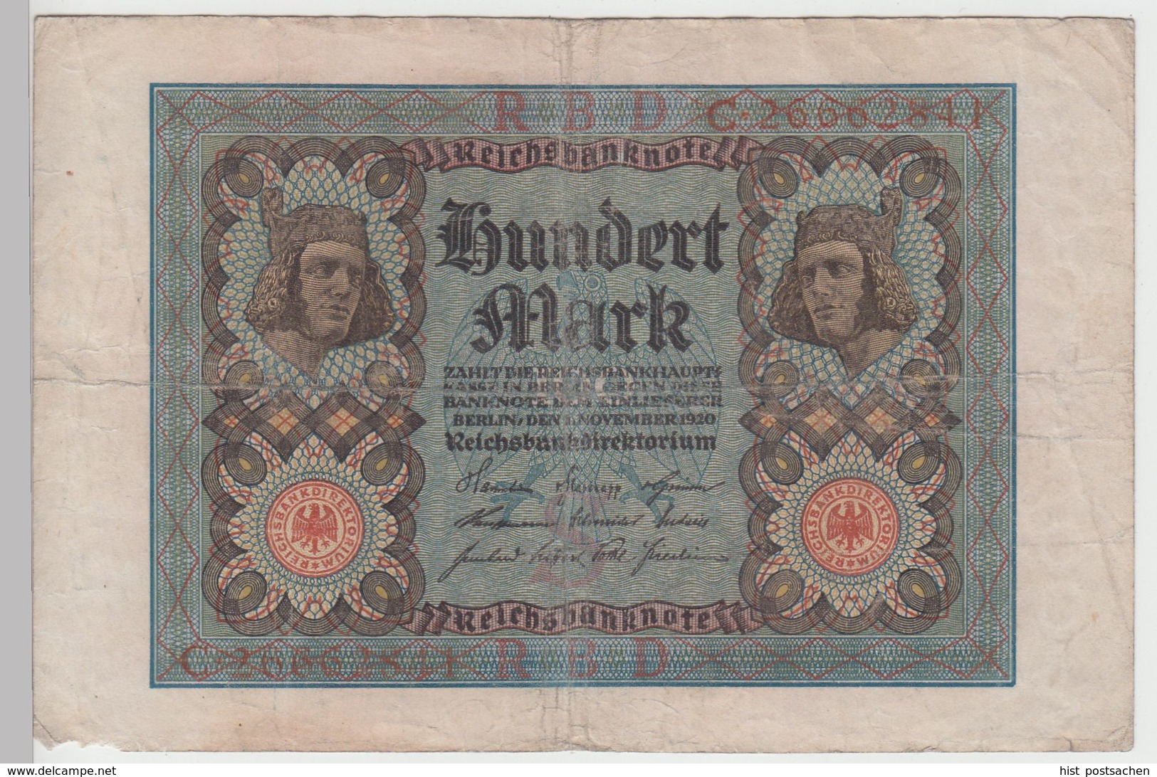 (D1193) Geldschein Reichsbanknote 100 Mark 1920 - Autres & Non Classés
