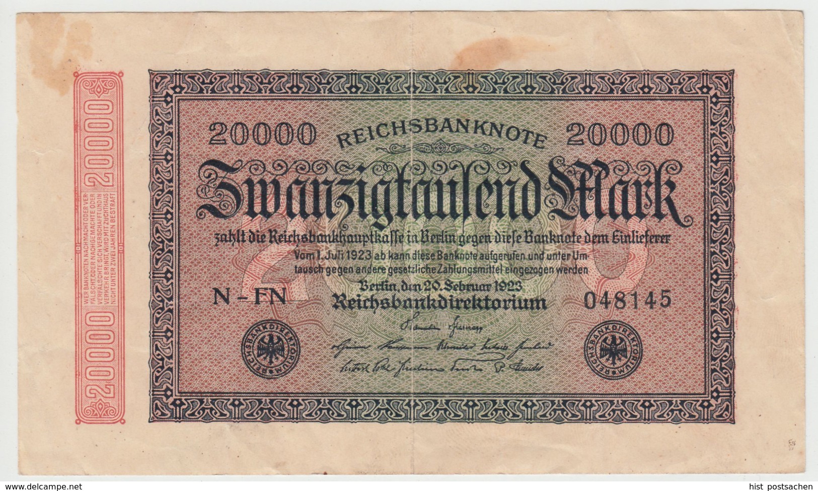 (D1191) Geldschein Reichsbanknote 20.000 Mark 1923 - Sonstige & Ohne Zuordnung