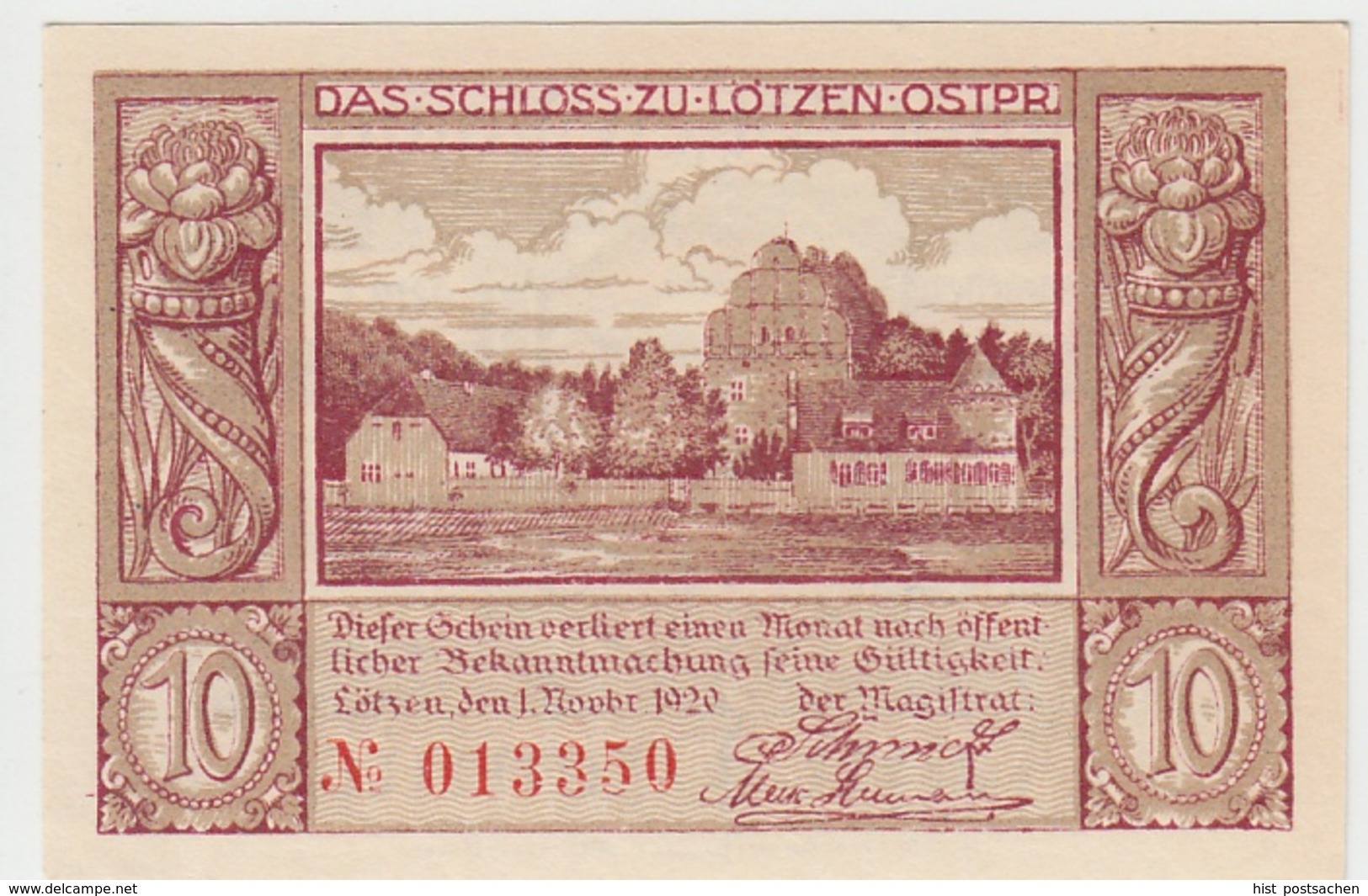 (D736) Notgeld Der Stadt Lötzen, Giżycko, 10 Pfennig, 1920, Motiv Schloss - Andere & Zonder Classificatie