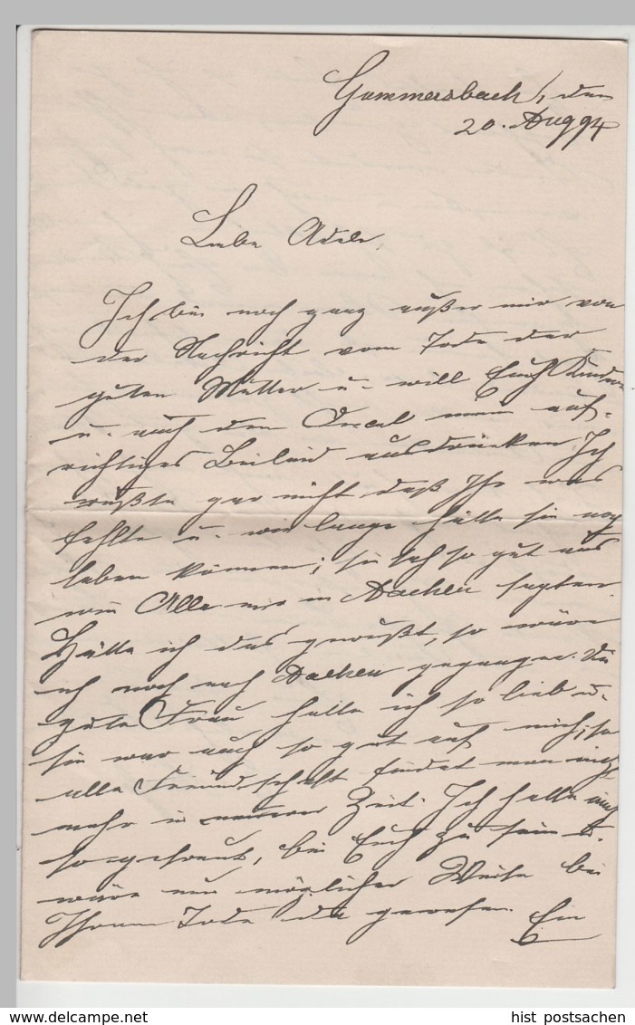 (D466) Brief Aus Gummersbach 1894, 2 Seiten - Sonstige & Ohne Zuordnung