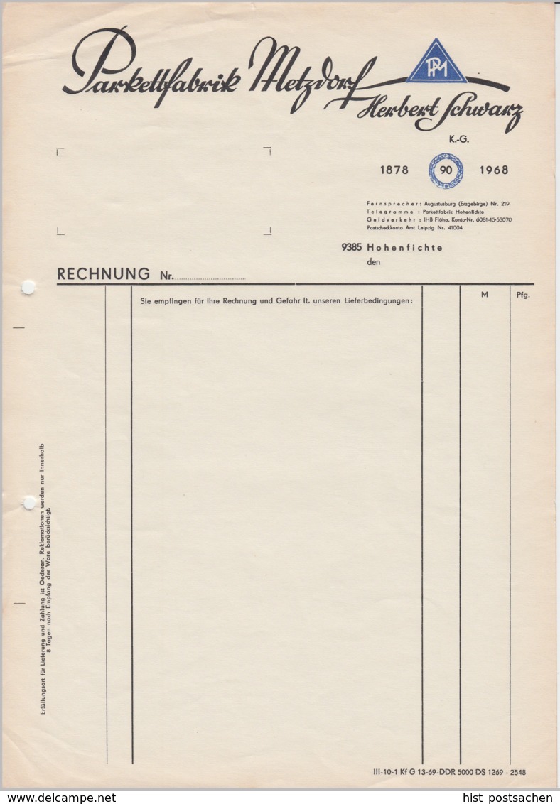 (D355) Parkettfabrik Metzdorf, H. Schwarz, 7 Stück Rechnung Blanko 1968 - 1950 - ...