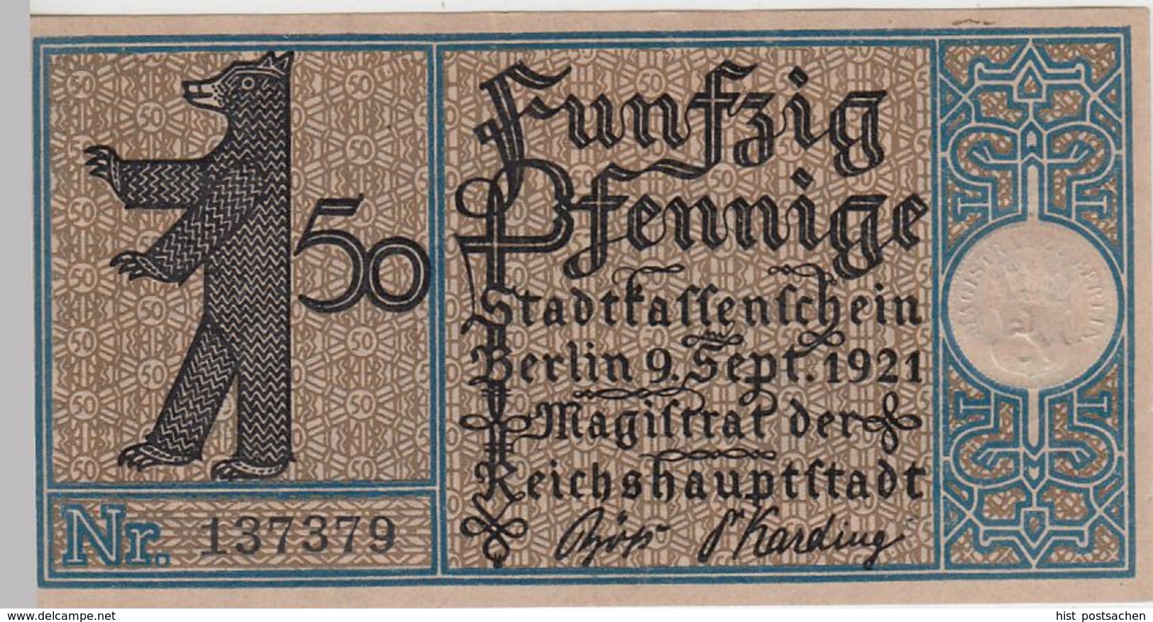 (D232) Notgeld Der Stadt Berlin 1921, 50 Pf., Bezirk 10 Zehlendorf - Otros & Sin Clasificación