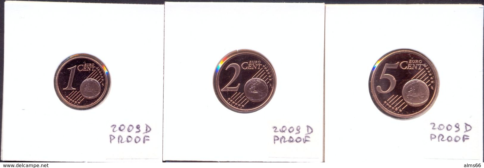 EuroCoins < Germany > 1+2+5 Cents 2009 D PROOF (Set 3 Coins) - Germany