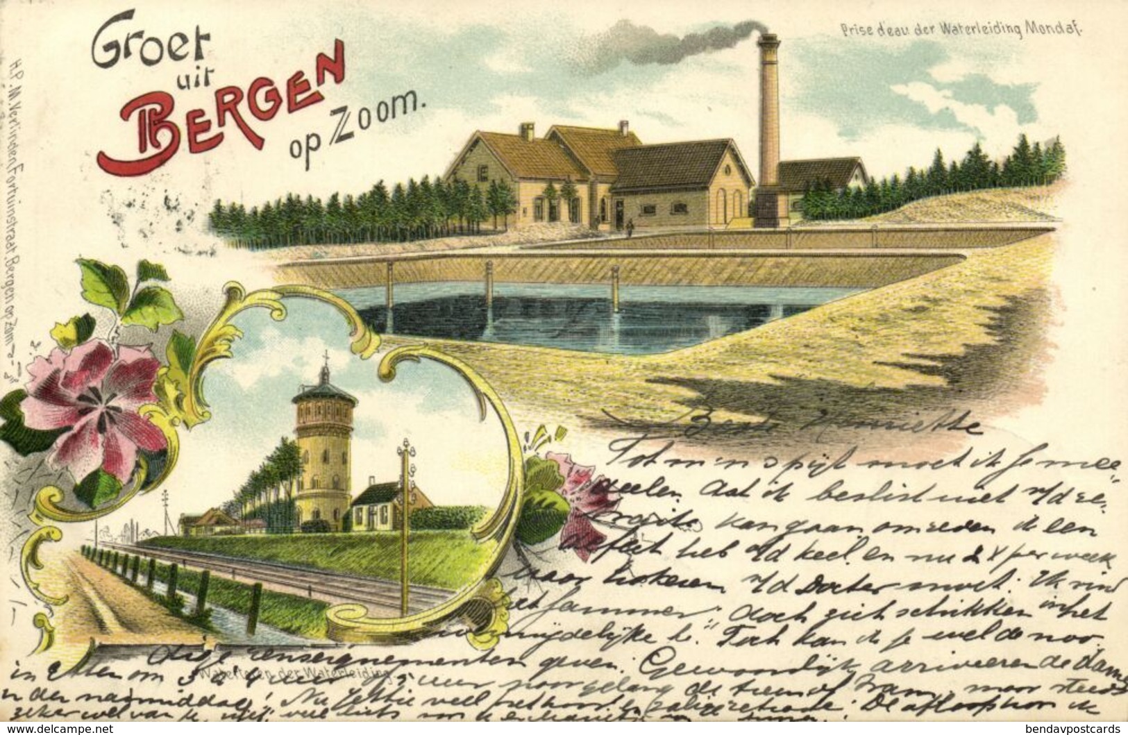 Nederland, BERGEN OP ZOOM, Watertoren En Prise D'Eau Der Waterleiding (1905) Litho Postcard - Bergen Op Zoom