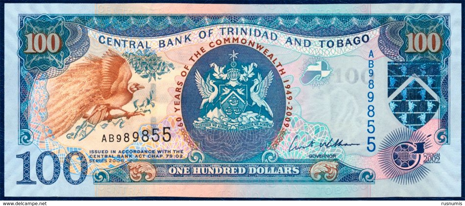 TRINIDAD AND TOBAGO 100 DOLLARS P-52 GREATER PARADISE BIRD - COMMEMORATIVE 60th ANNIVERSARY OF COMMONWEALTH 2009 UNC - Trinidad En Tobago