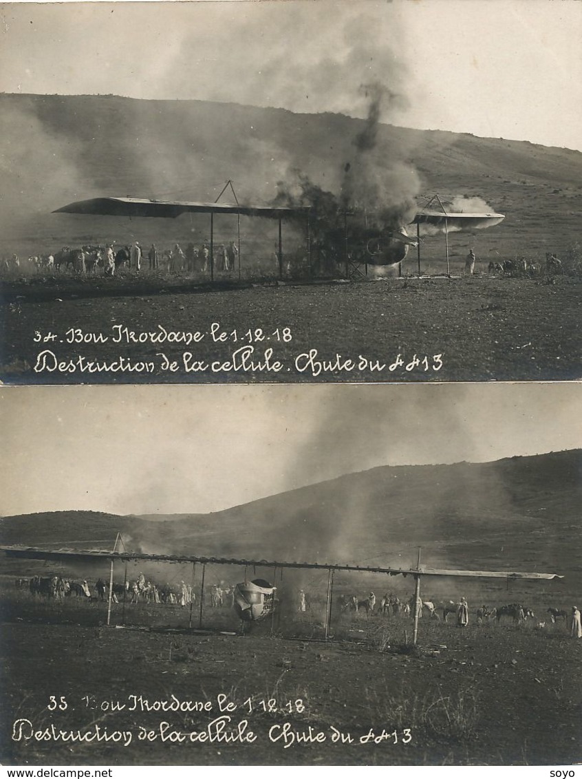 2 Real Photo Bou Ikordane Morocco 1918  Crash Of 4413 . Accident Biplan. Photo Chauffourier . - Ongevalen