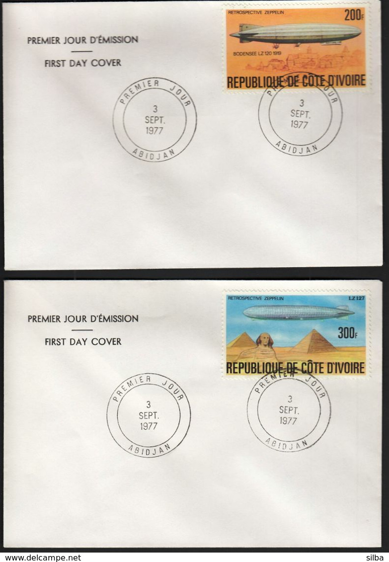 Ivory Coast 1977 /  History Of The Airship / Zeppelin / Mi 517-521 / FDC - Costa D'Avorio (1960-...)