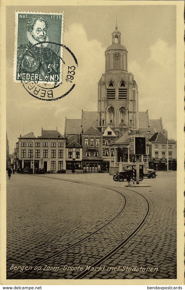 Nederland, BERGEN OP ZOOM, Groote Markt Met Stadstoren (1933) Ansichtkaart - Bergen Op Zoom