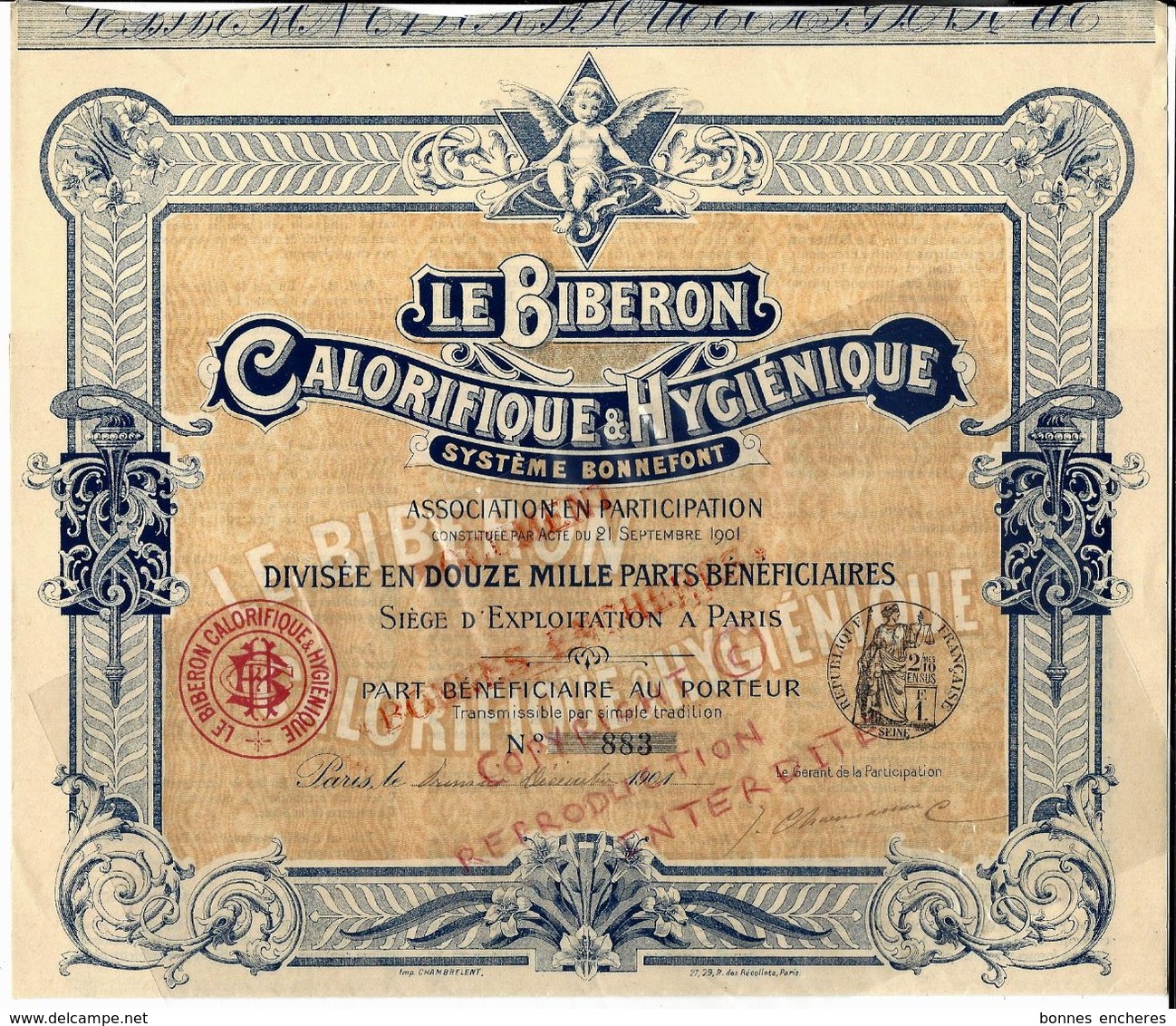 NAISSANCE EDUCATION NOUVEAU NE SANTE LE BIBERON CALORIFIQUE  HYGIENIQUE SYSTEME BONNEFONT PART BENEFICIAIRE  B.E.  1901 - Autres & Non Classés