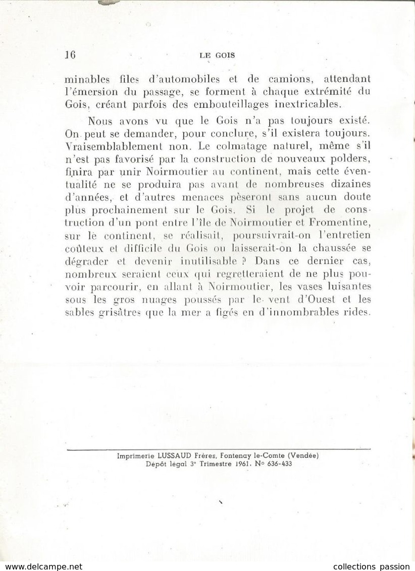 Régionalisme , LE GOIS , VENDEE , P. Et O. Lussaud Frères , île De Noirmoutier, 16 Pages, Frais Fr 2.45e - Centre - Val De Loire