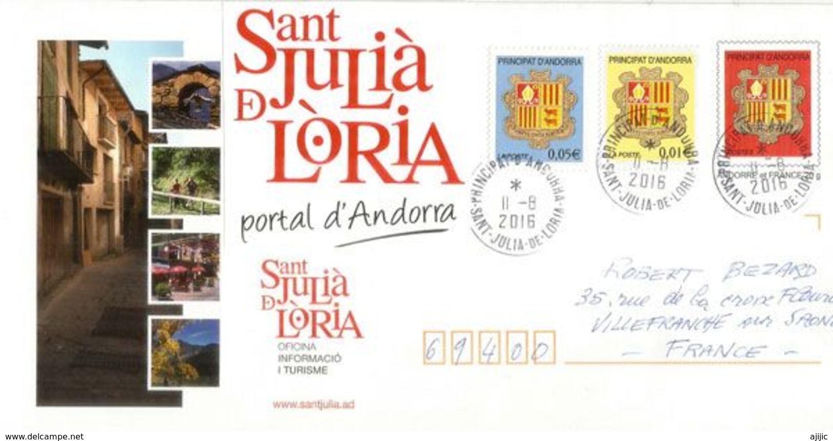Entier Postal Paroisse De Sant Julia De Loria, Avec Complément Nouveaux Timbres Blasons - Stamped Stationery & Prêts-à-poster