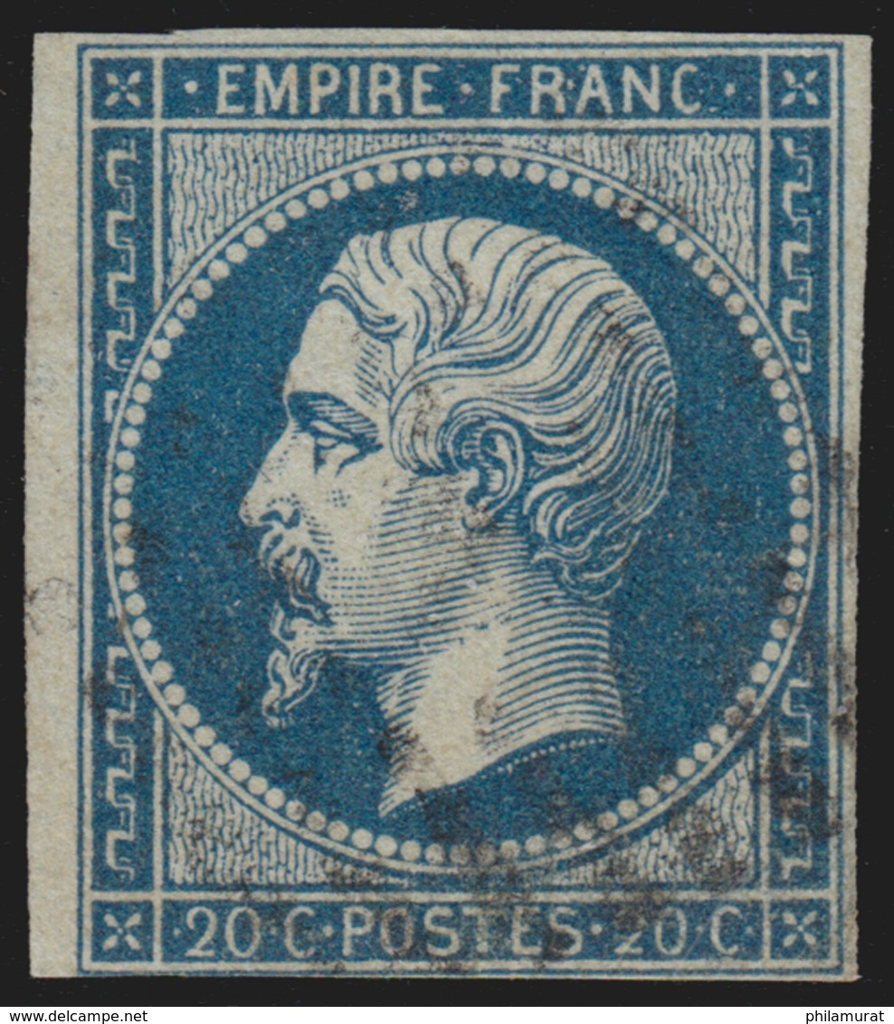 France N°14Ad, Napoléon 20c BLEU-SUR-VERT, Oblitéré - COTE 300 € - B/TB - 1853-1860 Napoléon III