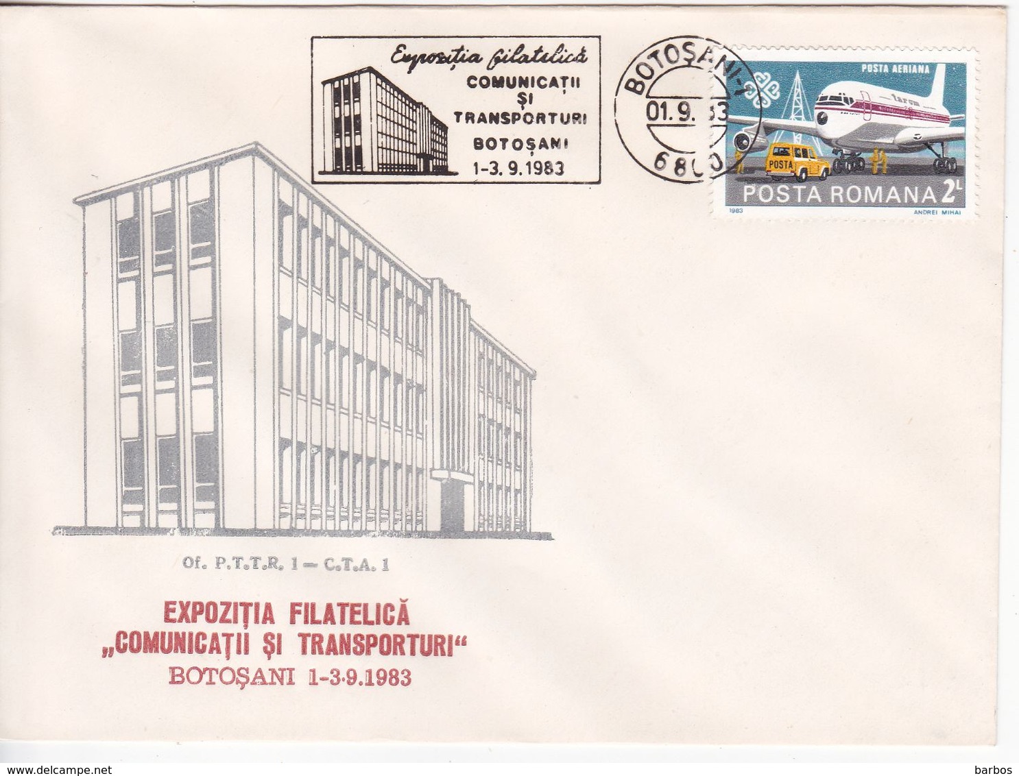 Romania , Roumanie , 1983 , Targu Mures Philatelic Exhibition Communications And Transports , Aircraft ,special Cancell - Marcofilie