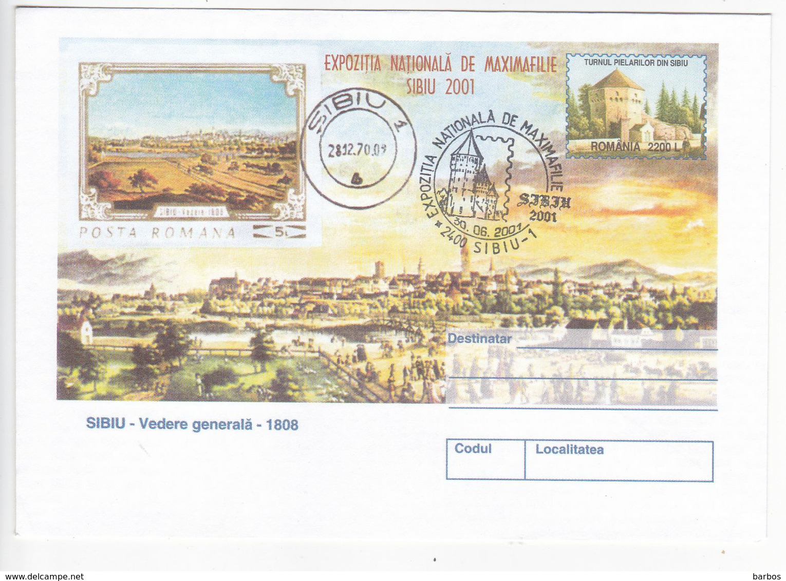 Romania , Roumanie , 2001 , Sibiu , The Fortress , National Philatelic Exhibition , Special Cancell, Pre-paid Envelope - Marcofilie