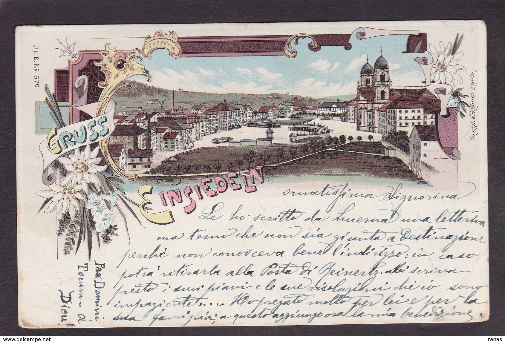 CPA Suisse Helvétia Schweiz Svizzera Circulé En 1898 Litho Gruss Canton De Schwyz EINSIEDELN - Einsiedeln