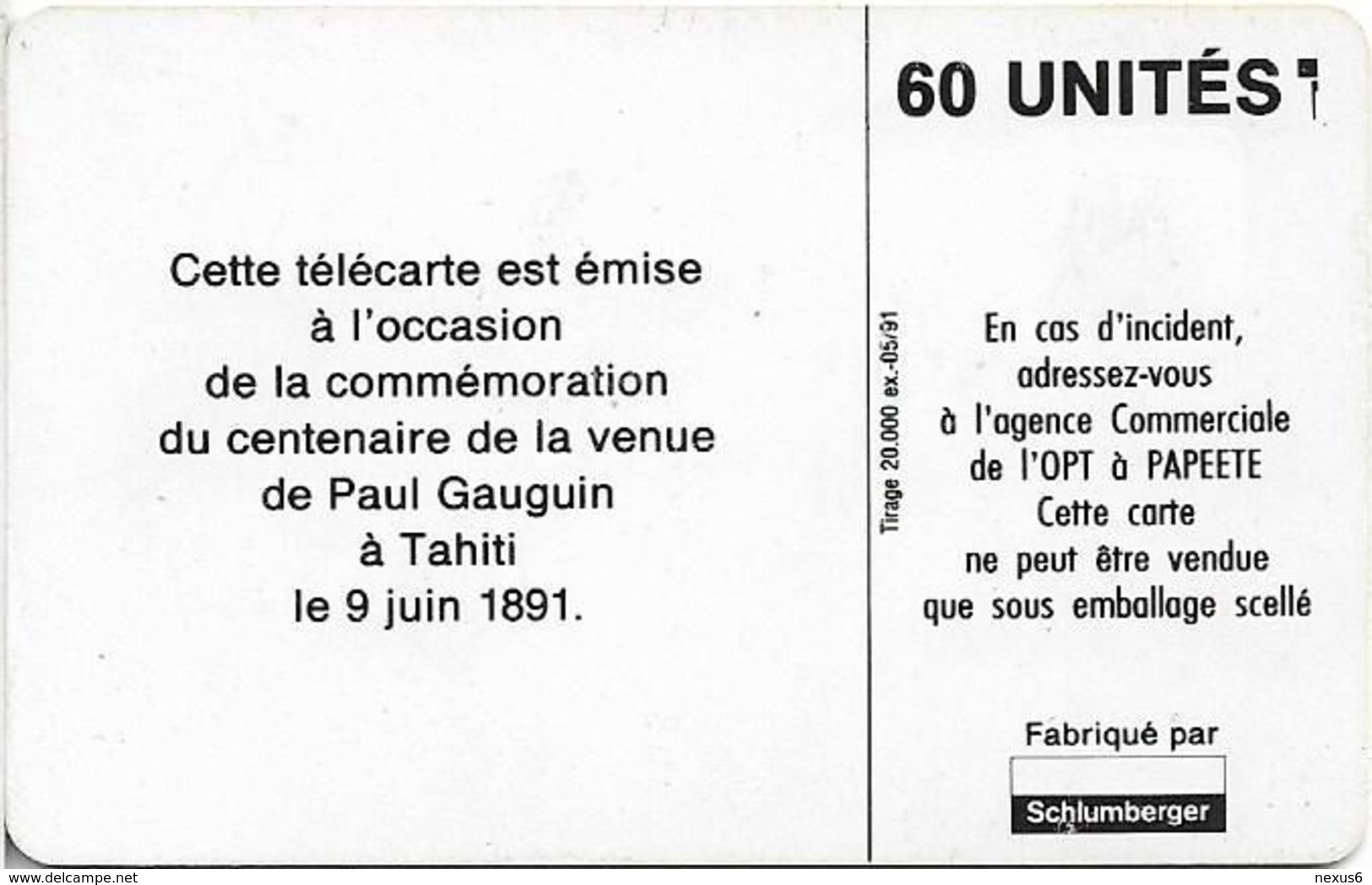 French Polynesia - OPT - Les Oranges à Tahiti, P. Gauguin - 05.1991, 60Units, No Chip, No CN. Dummy - Polynésie Française