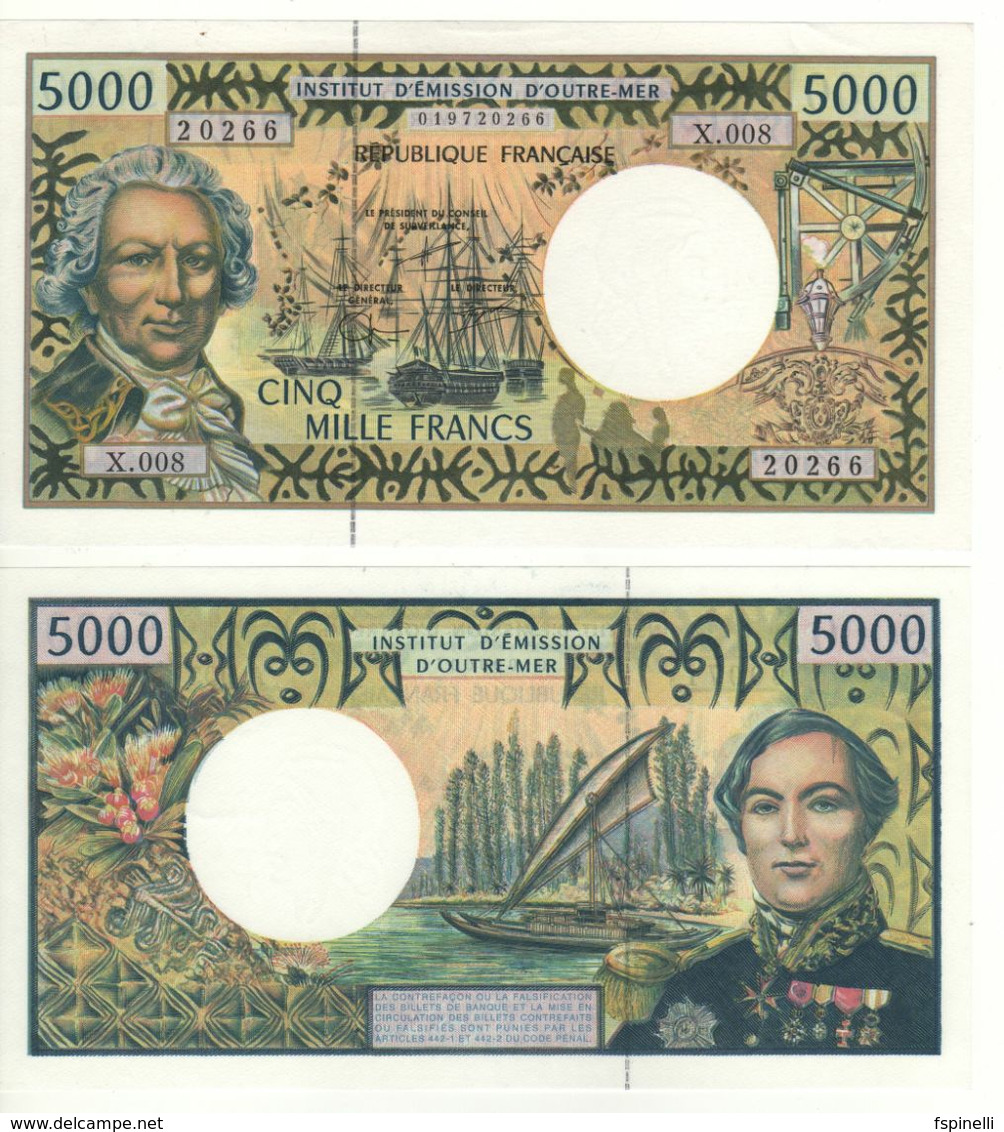 FRENCH PACIFIC TERRITORIES   Pretty 5'000 Francs   P3b  ( L.A. De Bougainville &  Admiral Febvrier-Despointes) - Territoires Français Du Pacifique (1992-...)