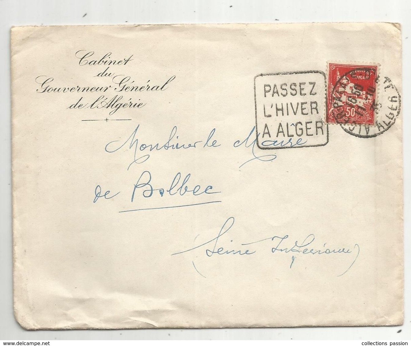 Lettre , 1935, ALGER PALAIS D'ETE ,flamme :PASSEZ L'HIVER A ALGER - Cartas & Documentos