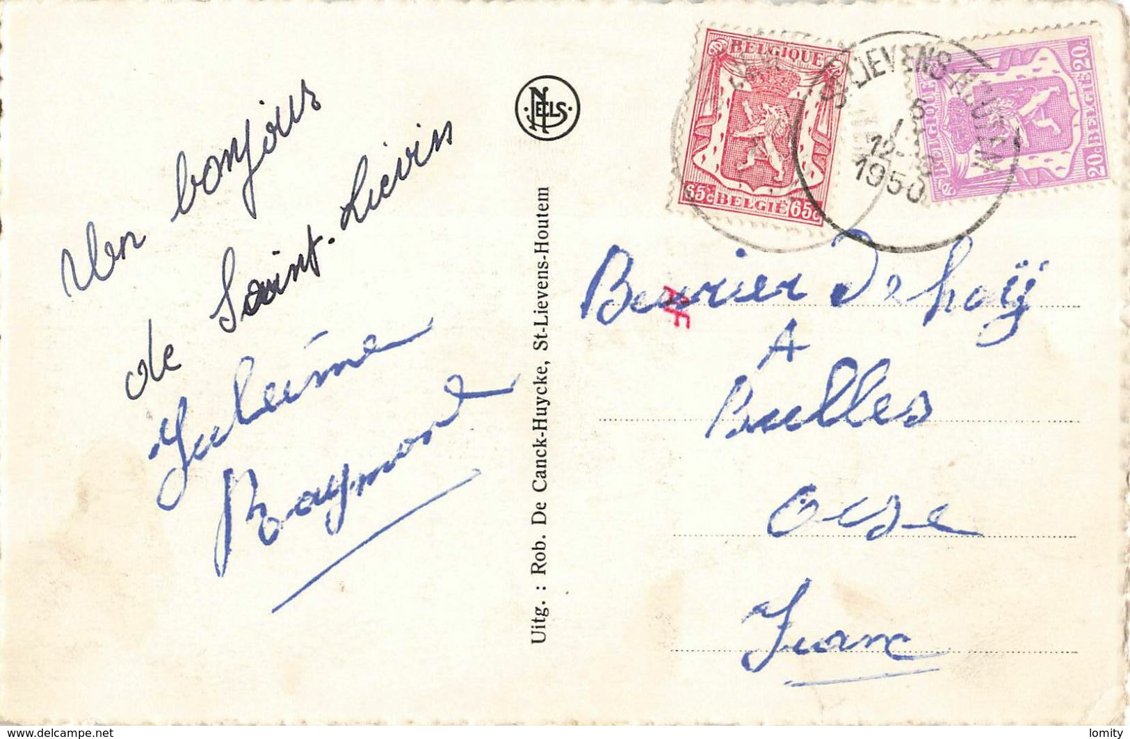 Belgique Saint Sint Lievens Houtem De Kerk Eglise + Timbre Cachet 1950 - Sint-Lievens-Houtem