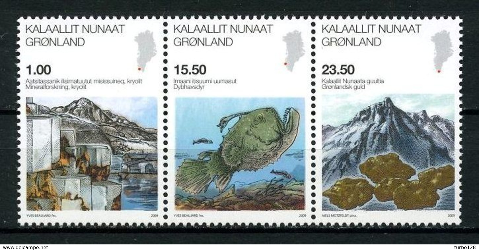 GROENLAND 2009  N° 523/525 ** Neufs MNH Superbes C 16 € Minéraux Cryolite Or Nalunaq Faune Poissons Fishes Animaux Sc - Unused Stamps