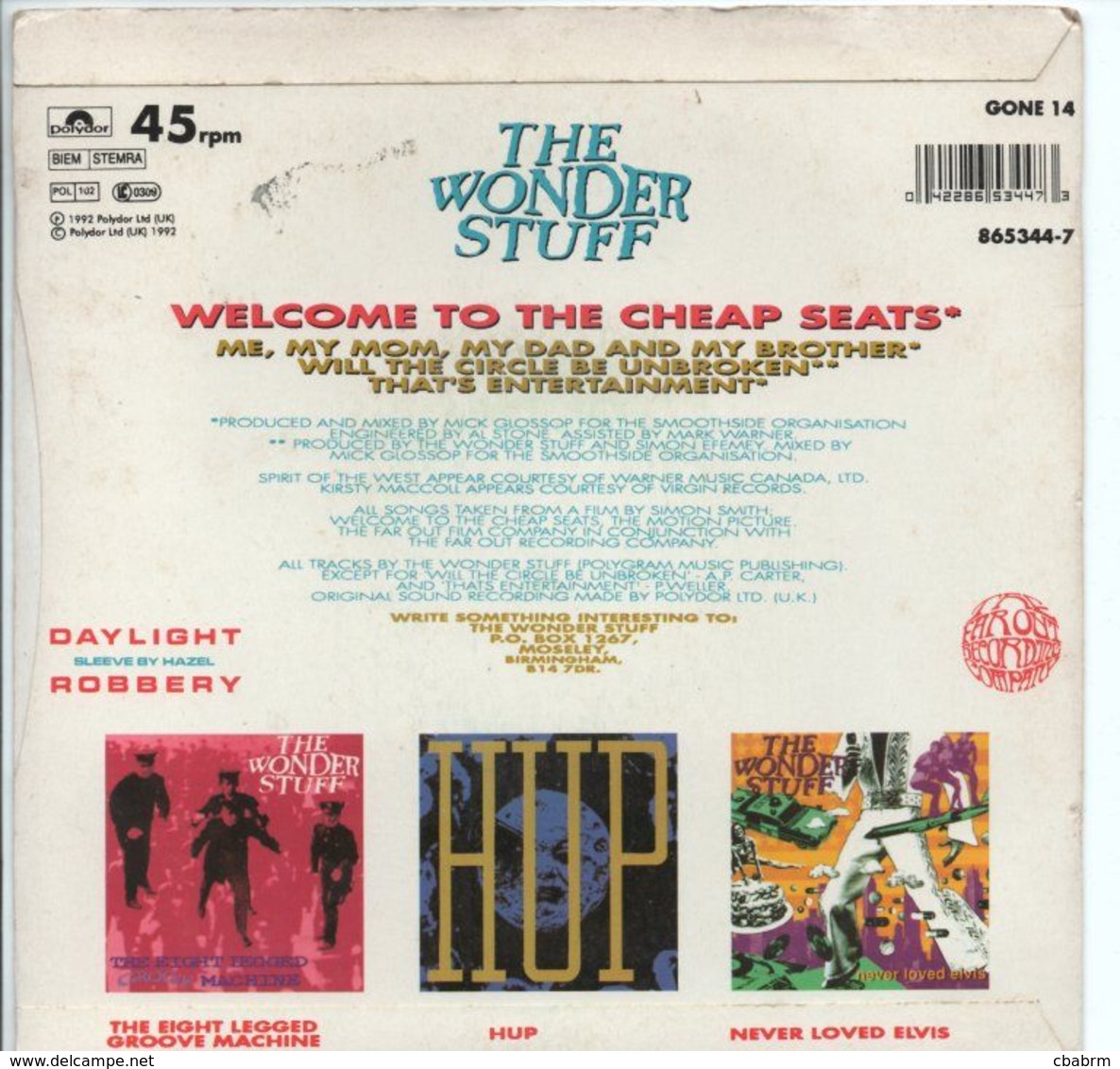 EP 45 TOURS BOF The Wonder Stuff ‎– Welcome To The Cheap Seats En 1992 - Musica Di Film