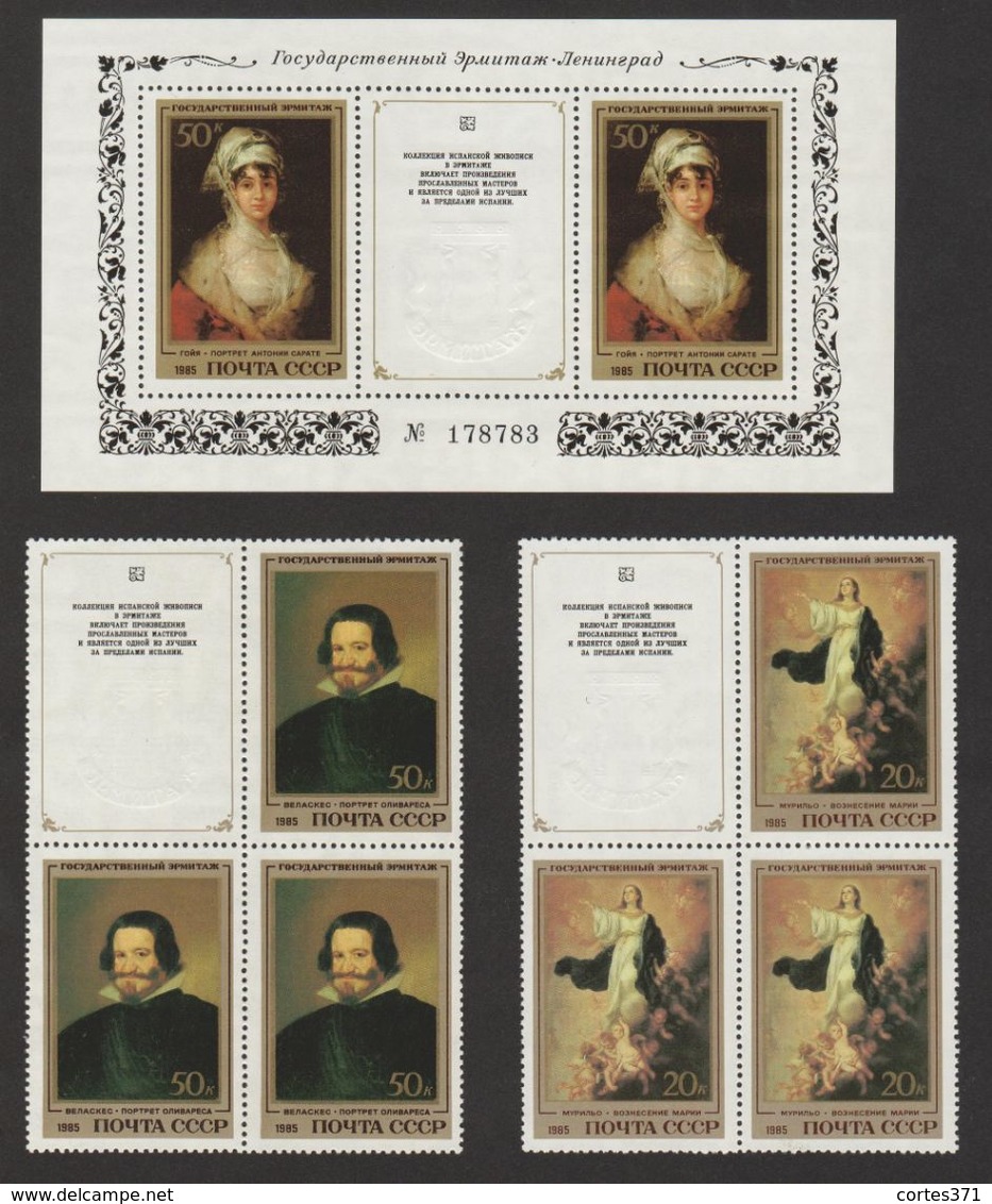 USSR (Russia) - Mi Block 179 And 5476-5480 Zf - Collection Of Spanish Paintings In The Hermitage - 1985 - MNH - Blocks & Sheetlets & Panes