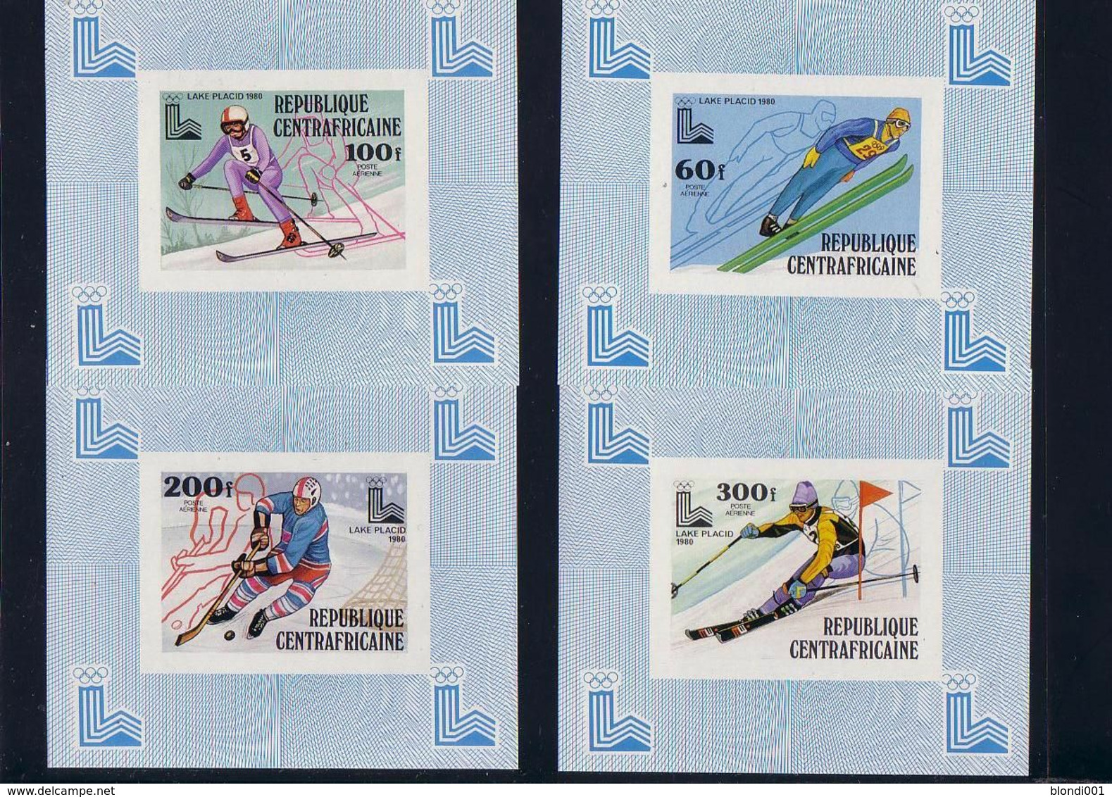 Olympics 1980 - Olympiques 1980 - Ice Hockey - C.-AFRICA - 4 S/S Imperf. MNH - Hiver 1980: Lake Placid