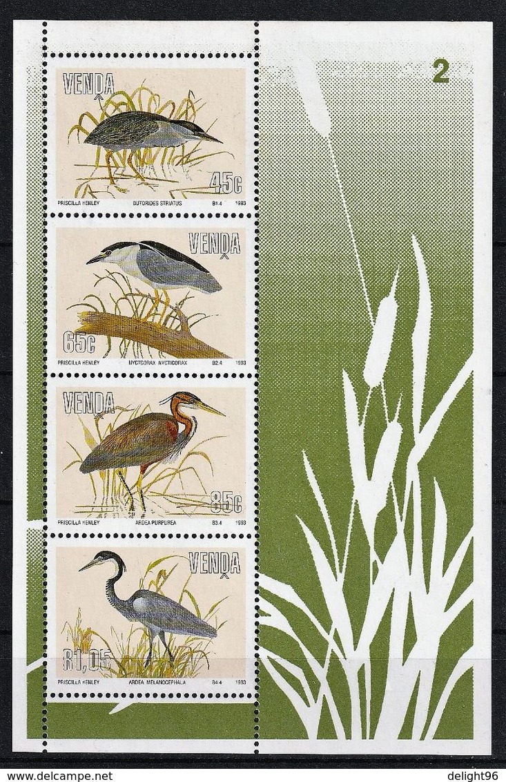 1993 Venda Herons Set And Minisheet (** / MNH / UMM) - Cigognes & échassiers