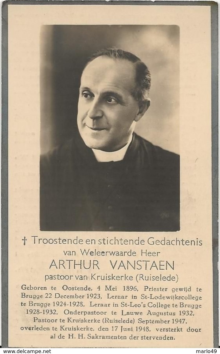 DP. E.H. ARTHUR VANSTAEN ° OOSTENDE1896 - + KRUISKERKE 1948- PASTOOR VAN KRUISKERKE (RUISELEDE) - Religion & Esotérisme