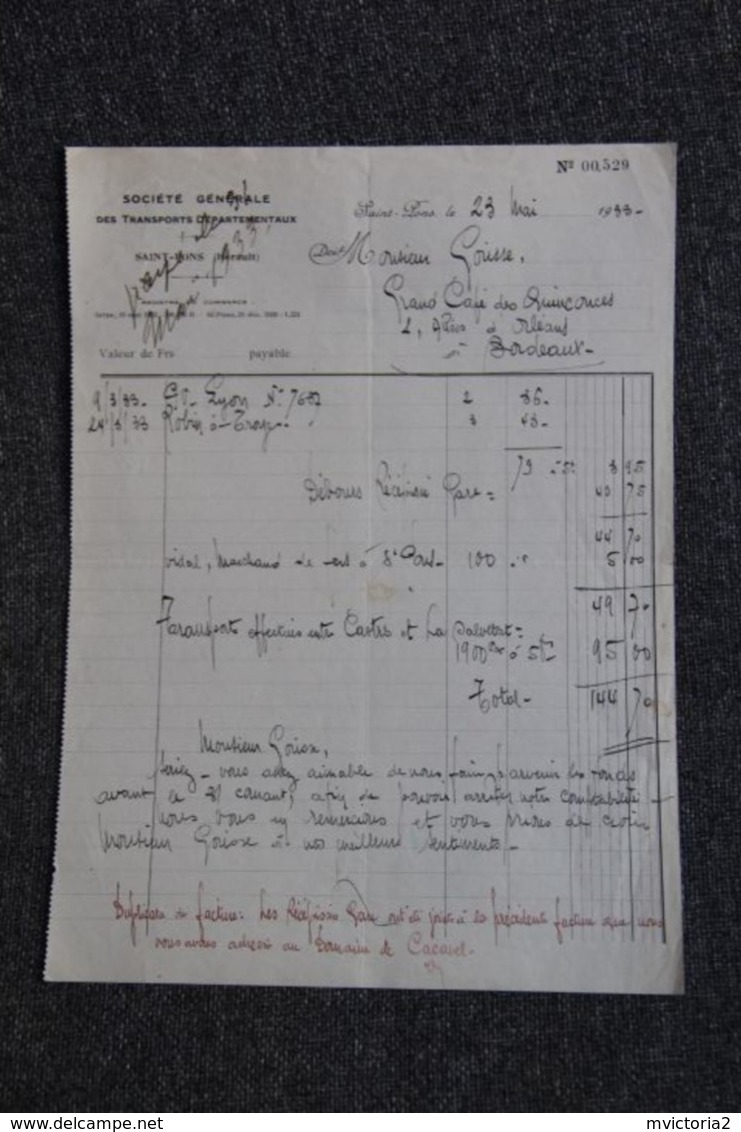 Facture Ancienne - ST PONS, Société Générale Des Transports Départementaux. - 1900 – 1949