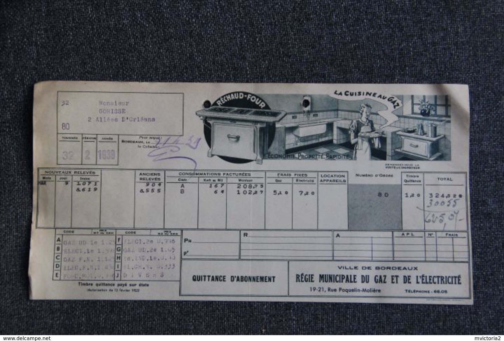 Facture Ancienne - BORDEAUX, Régie Municipale GAZ ELECTRICITE :  " La Cuisine Au Gaz... ". - 1900 – 1949