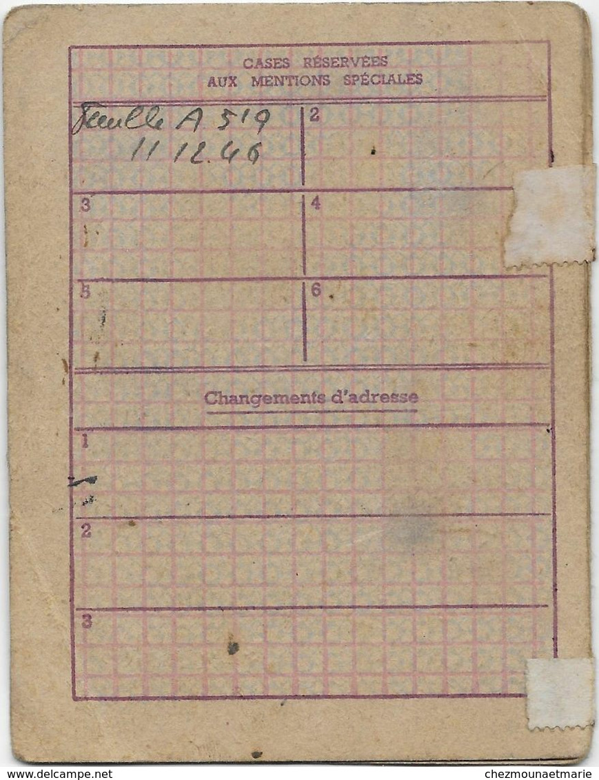 MATHIAS PERRAUD CLAUDINE NE 1889 JAMBLES HABITANT GIVRY CARTE ALIMENTATION RATIONNEMENT 1946 - Documents Historiques