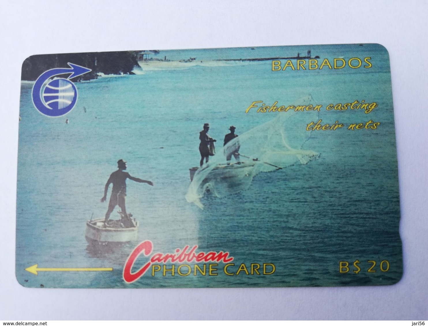 BARBADOS   $20-  Gpt Magnetic     BAR-7B  7CBDB     FISHERMAN    OLD LOGO     Very Fine Used  Card  ** 2871** - Barbados