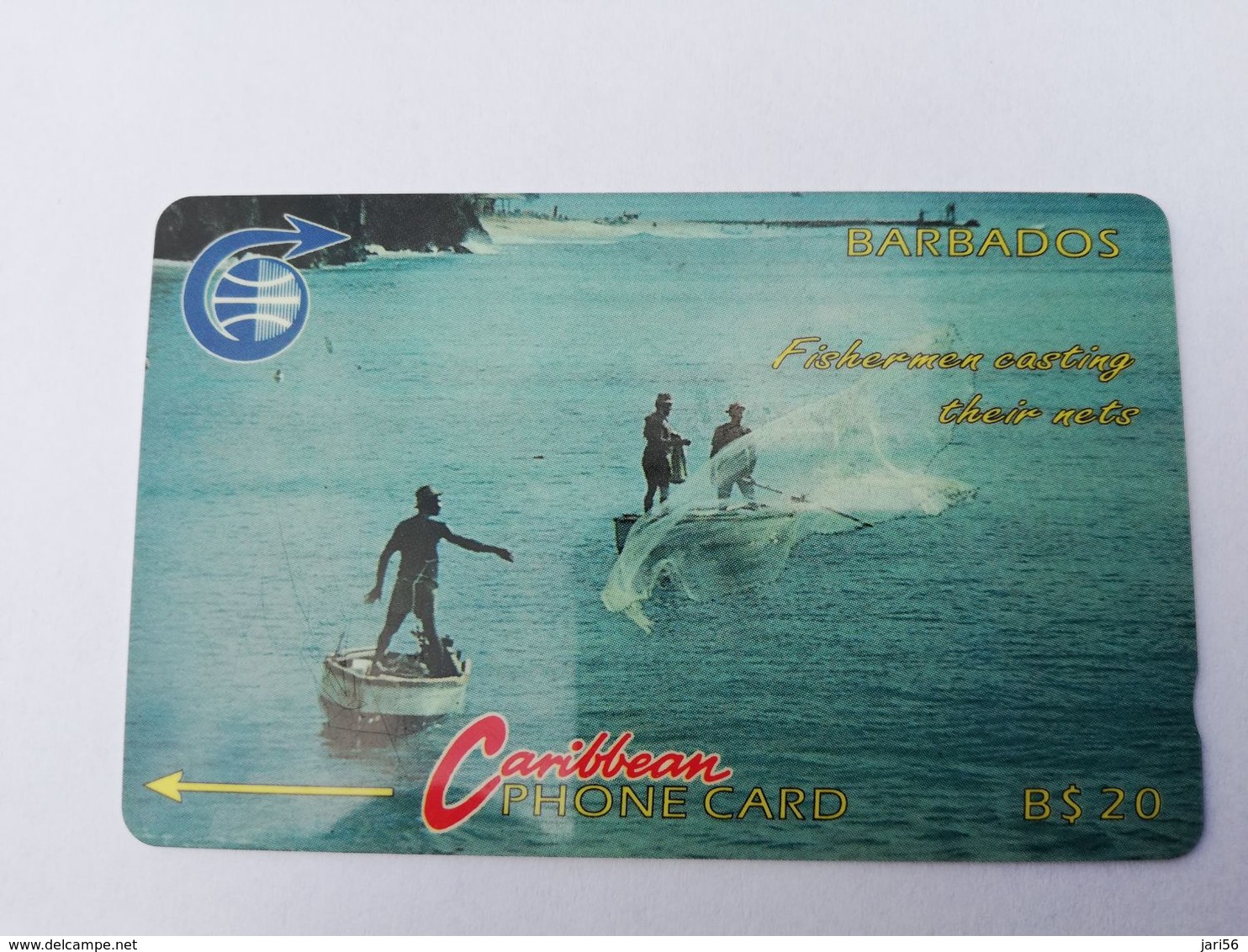 BARBADOS   $20-  Gpt Magnetic     BAR-8B  8CBDB     FISHERMAN     OLD LOGO     Very Fine Used  Card  ** 2873** - Barbados