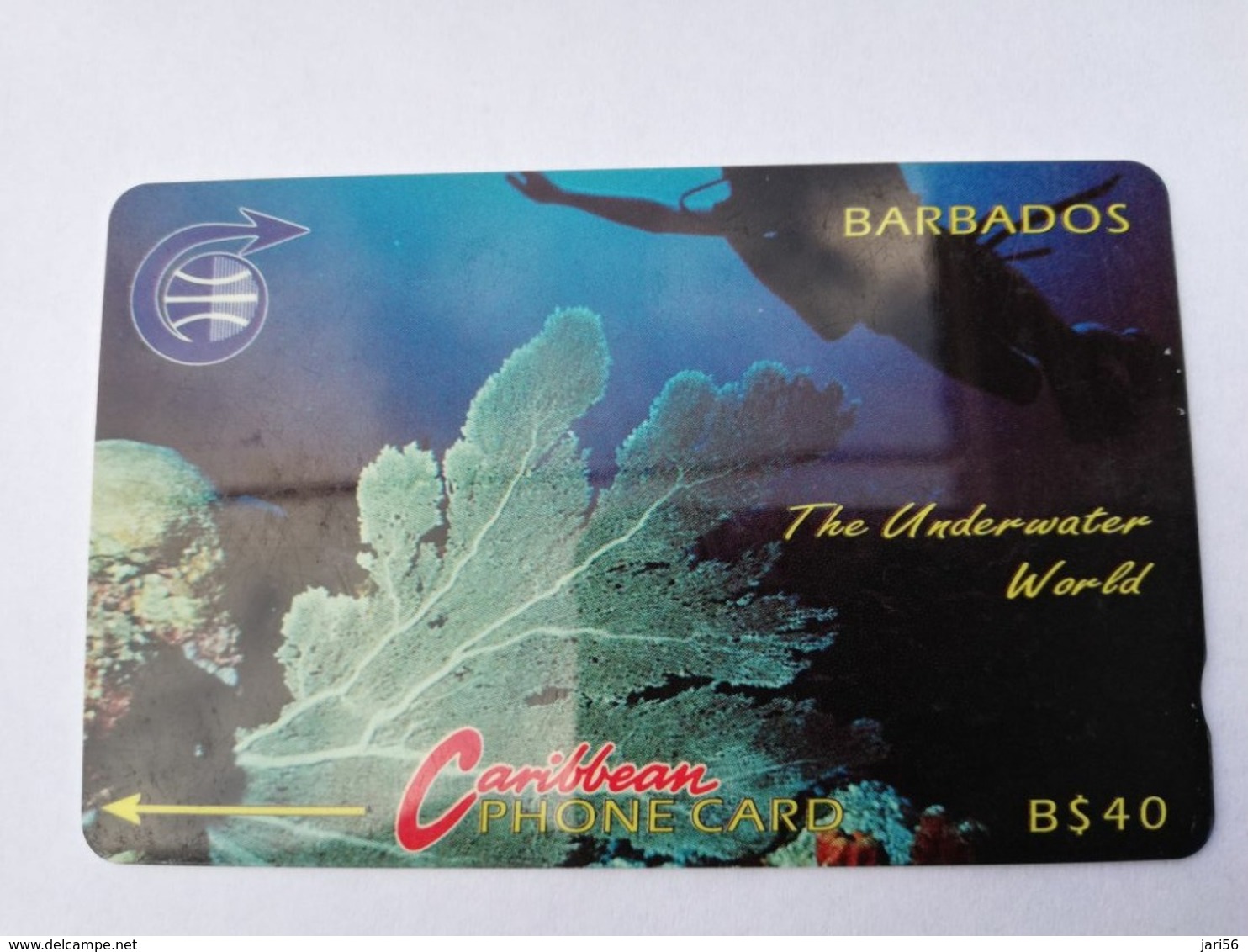 BARBADOS   $40-  Gpt Magnetic     BAR-8C  8CBDC     UNDERWATER     OLD LOGO     Very Fine Used  Card  ** 2874** - Barbados