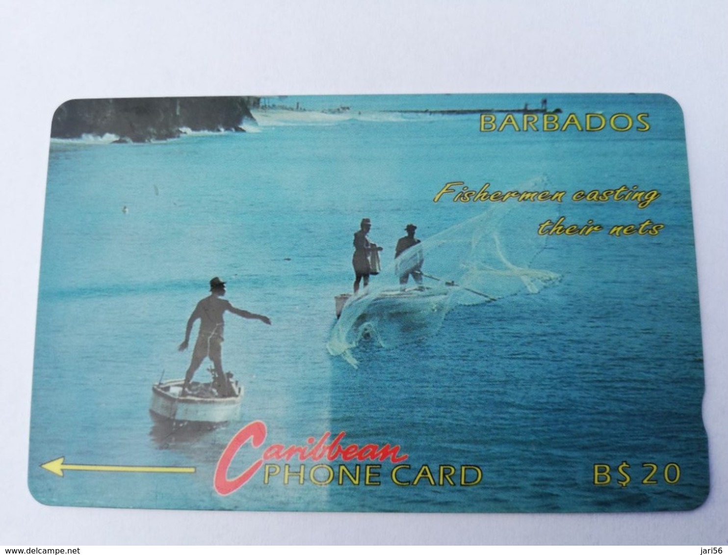 BARBADOS   $20-  Gpt Magnetic     BAR-9B  9CBDB    FISHERMAN  NO LOGO         Very Fine Used  Card  ** 2876** - Barbados